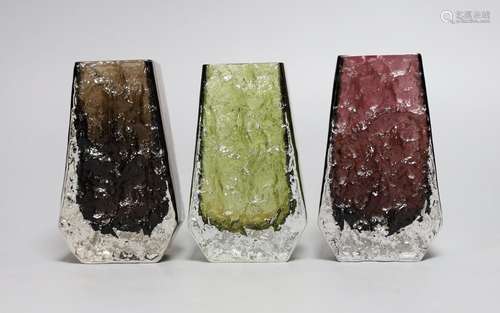 Three Whitefriars Coffin vases, various colours, each 18cm h...