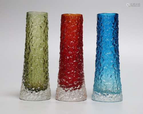 A trio of tapering bark Whitefriar vases, model 9729 designe...