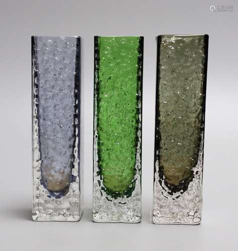 A trio of Whitefriars Nailhead vases, model 9683, designed b...