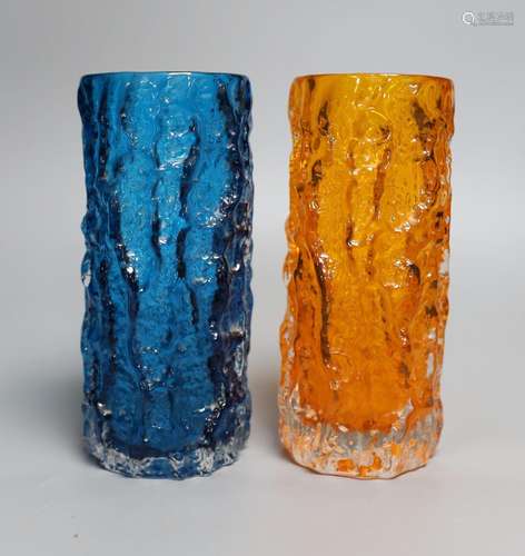 Two Whitefriars bark cylinder vases, model 9689 designed by ...