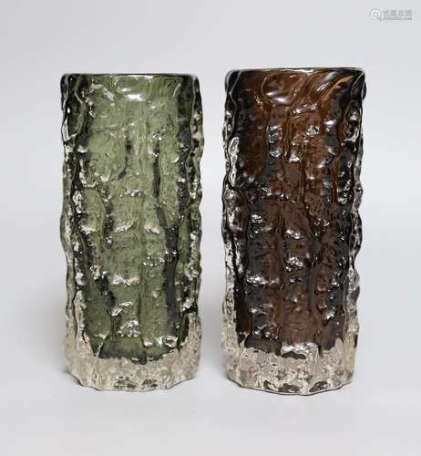 Two Whitefriars bark cylinder vases, model 9689 designed by ...