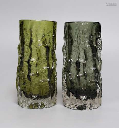 Two Whitefriars bark cylinder vases, model 9689 designed by ...