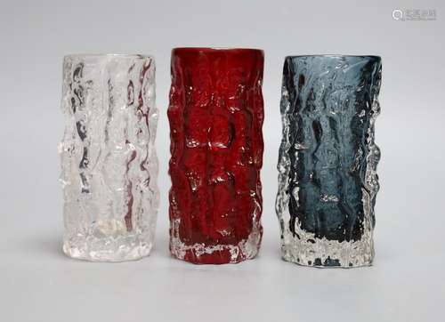 A trio of Whitefriars bark vases, designed by Geoffrey Baxte...