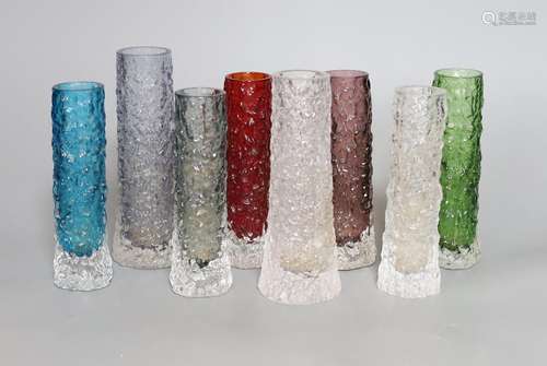 A group of eight Whitefriars bark vases designed by Geoffrey...