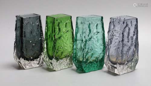 Four Whitefriars Coffin vases, various colours, each 13cm hi...