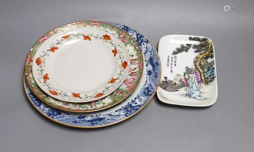 Four 18th / 19th century Chinese plates, and a later dishlar...