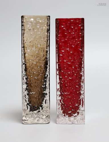 Two Whitefriars red Nailhead vases, model 9683, designed by ...