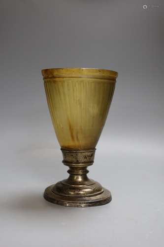 A 19th century and later horn and white metal chalice, 21cm ...