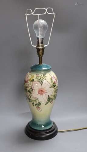 A Moorcroft vase lamp with floral decoration, 38cm tall excl...