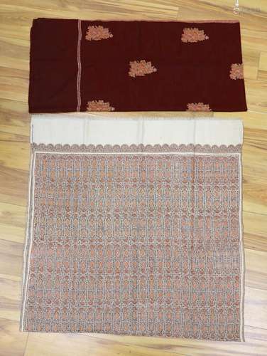 An Indian 20th century pashmina silk embroidered shawl and a...