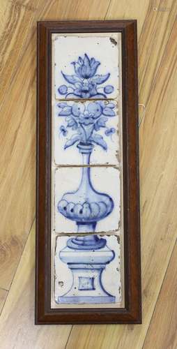 A 17th century Delft four tile framed panel, painted in unde...