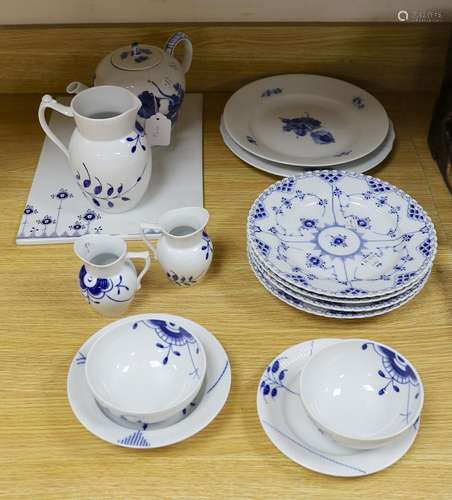 A collection of varying patterns of Royal Copenhagen blue an...