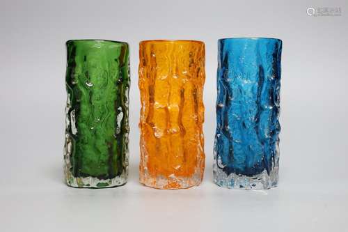 Three Whitefriars bark cylinder vases, model 9689 designed b...