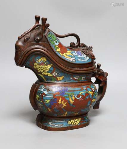 A Japanese champleve enamel and bronze archaistic vessel,26c...