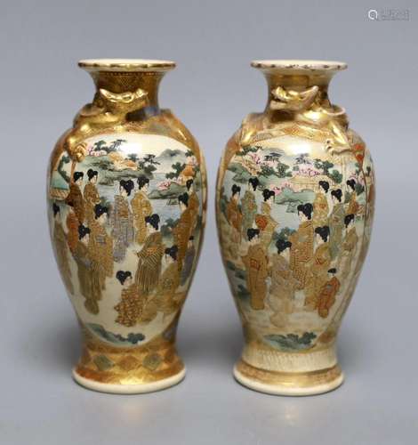 A pair of Japanese Satsuma pottery small vases, Meiji period...