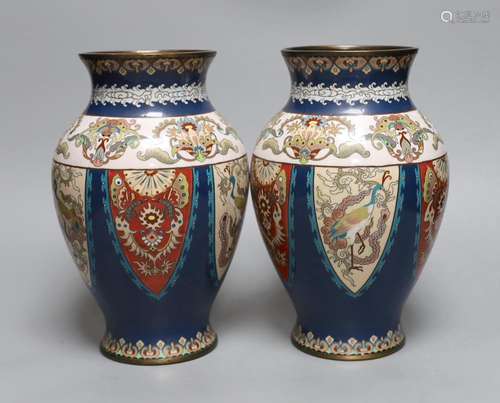 A pair of Japanese cloisonne enamel vases, probably Kyoto, e...