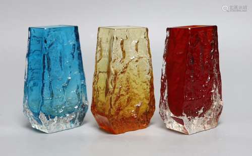 A trio of Whitefriars ‘Coffin' vases, various colours, e...