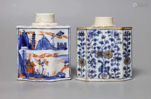 Two 18th century Chinese export porcelain tea cannisters, 10...