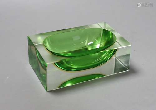 A Murano green glass oblong dish,12.5cms wide x 4cms high,