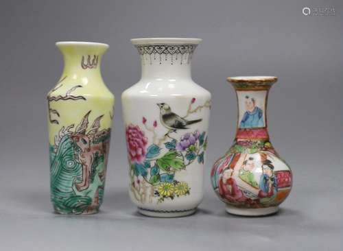 Three Chinese enamelled porcelain miniature vases, late 19th...