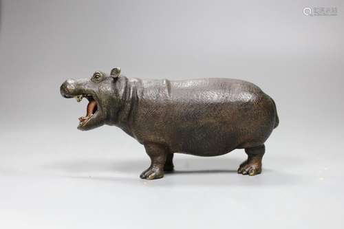 A Viennese cold painted bronze figure of a hippopotamus, 16c...