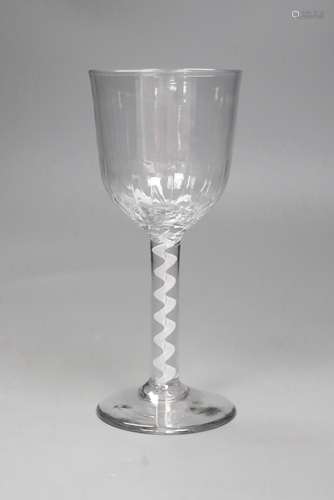 An opaque airtwist stem goblet, 18th century,19cms high,