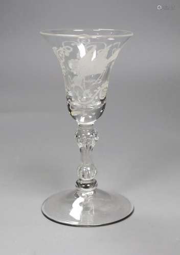 An 18th century wheel engraved balustrade fluted glass, 15cm...