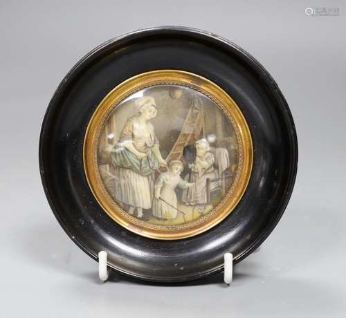 A circular Baxter style printed miniature, in a papier mache...