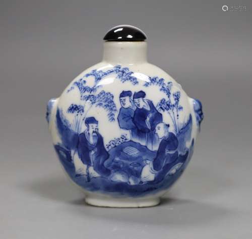 A large Chinese blue and white ‘scholars’ snuff bottle, 19th...