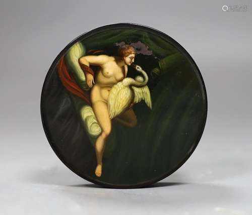 A 19th century ‘Leda and the Swan’ painted circular papier m...