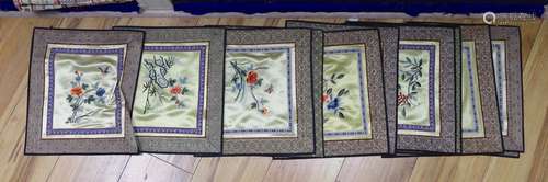 Eleven Chinese silk embroidered panels,