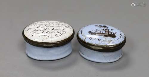 Two late Georgian South Staffordshire enamel patch boxes, 3....