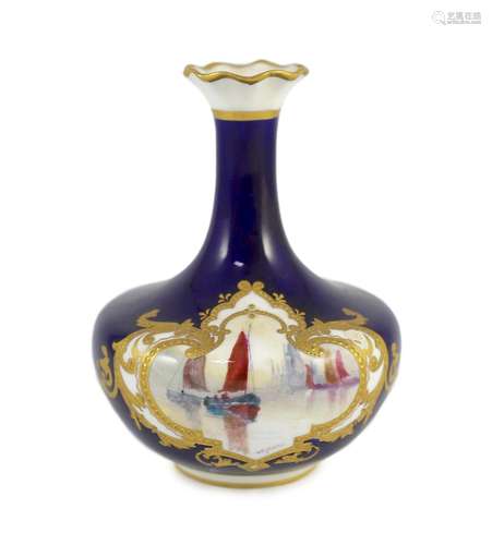 A small Royal Crown Derby vase, painted with boats by WEJ De...