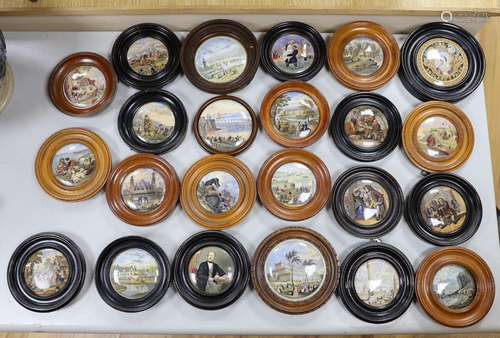 A collection of 19th century Prattware pot lids (23)