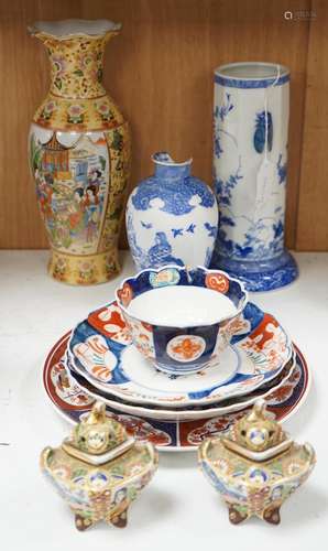 A group of Japanese ceramics to include Imari dishes a Seto ...