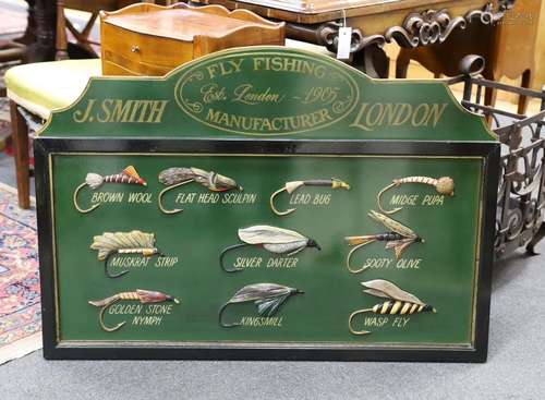 A fly fishing sign J Smith of London,96cms wide x 65cms high...