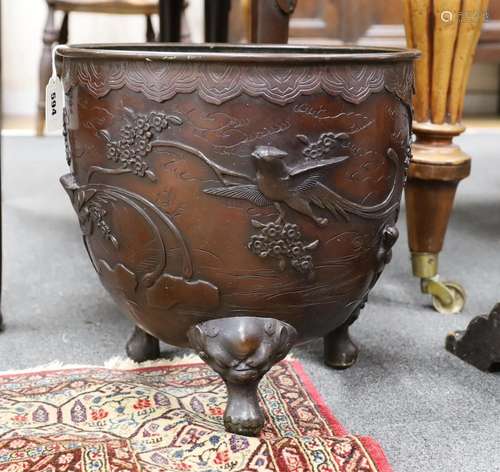 A Japanese bronze jardiniere, Meiji period, base lacking, 36...