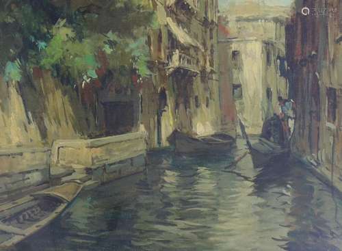 EW, oil on canvas, Venetian canal scene, initialled, 32 x 44...