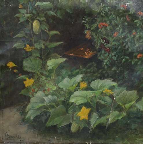 Leischler, oil on canvas, Sketch of courgette plant in a gar...