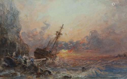 George Weatherill (1810-1890) Ship wrecking on the cliffswat...