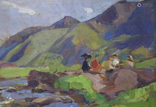 Amy Katherine Browning (1881-1978), oil on board, Travellers...