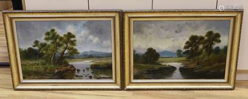 English School c.1900, pair of oils on canvas, River landsca...