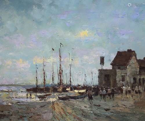 After Edward Seago, oil on canvas, Yachts at low tide, 50 x ...