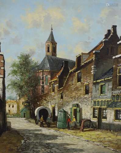 H. Hoeven, oil on canvas, Dutch street scene, signed, 60 x 5...