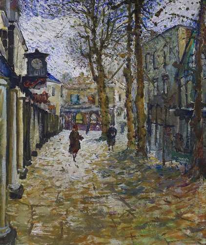 Leonard Barnard, oil on board , parisian street scene, signe...