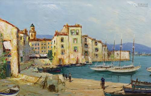 Godwin Bennett (1888-1950), oil on canvas, Harbour scene, si...