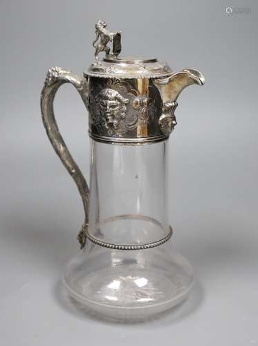 A Victorian silver mounted glass claret jug, by Richards &am...