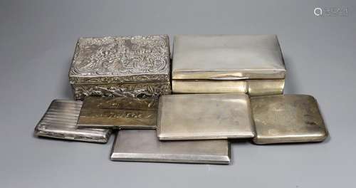 Six assorted cigarette cases or boxes, including two silver ...