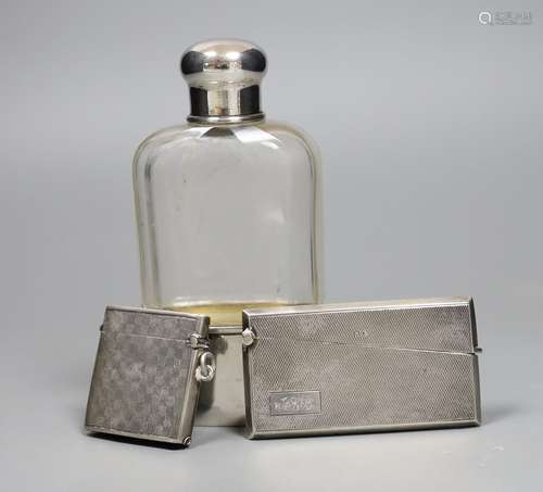 A German 800 standard white metal mounted glass hip flask, 1...