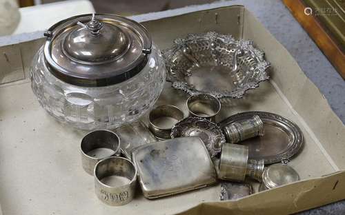 A George V silver mounted glass bowl and cover and other sun...